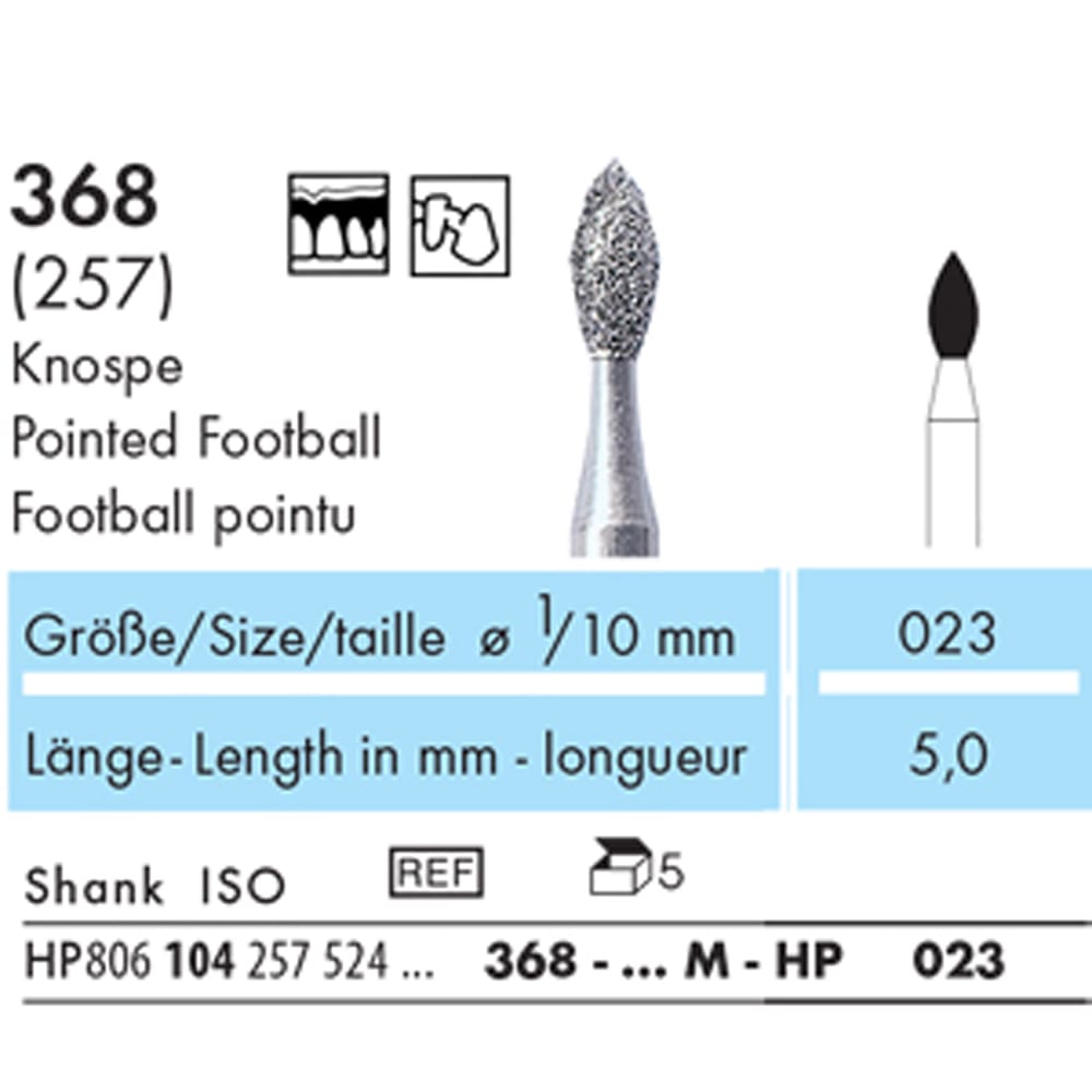 NTI Diamond Bur HP Pointed Football 368 023 Medium - Pack 5