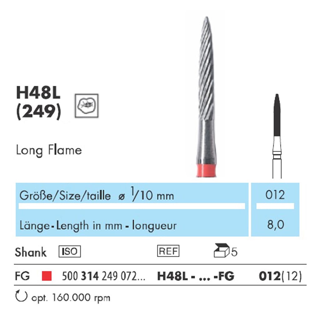 NTI Carbide Bur FG Finishing Flame Long H48L 012 - Pack 5