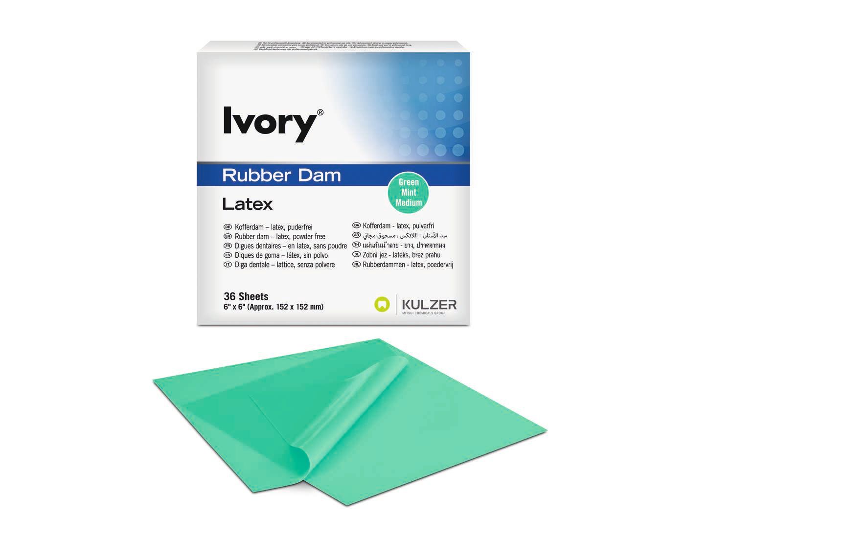 Ivory Rubber Dam 6x6 Green Medium Mint - 36 Sheets