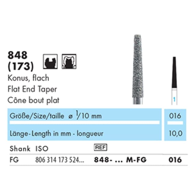 NTI Diamond Bur FG Flat End Taper 848 - Pack 5