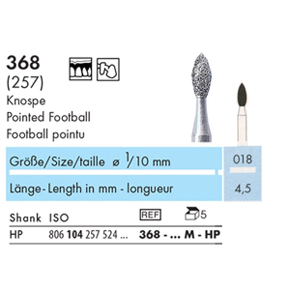 NTI Diamond Bur FG Pointed Football 368 - Pack 5