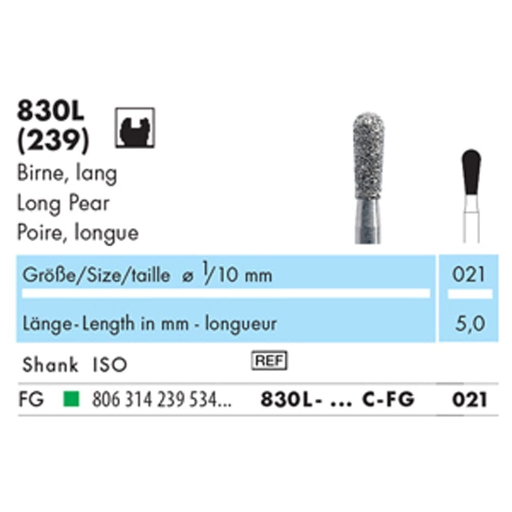 NTI Diamond Bur FG Pear Long 830L - Pack 5