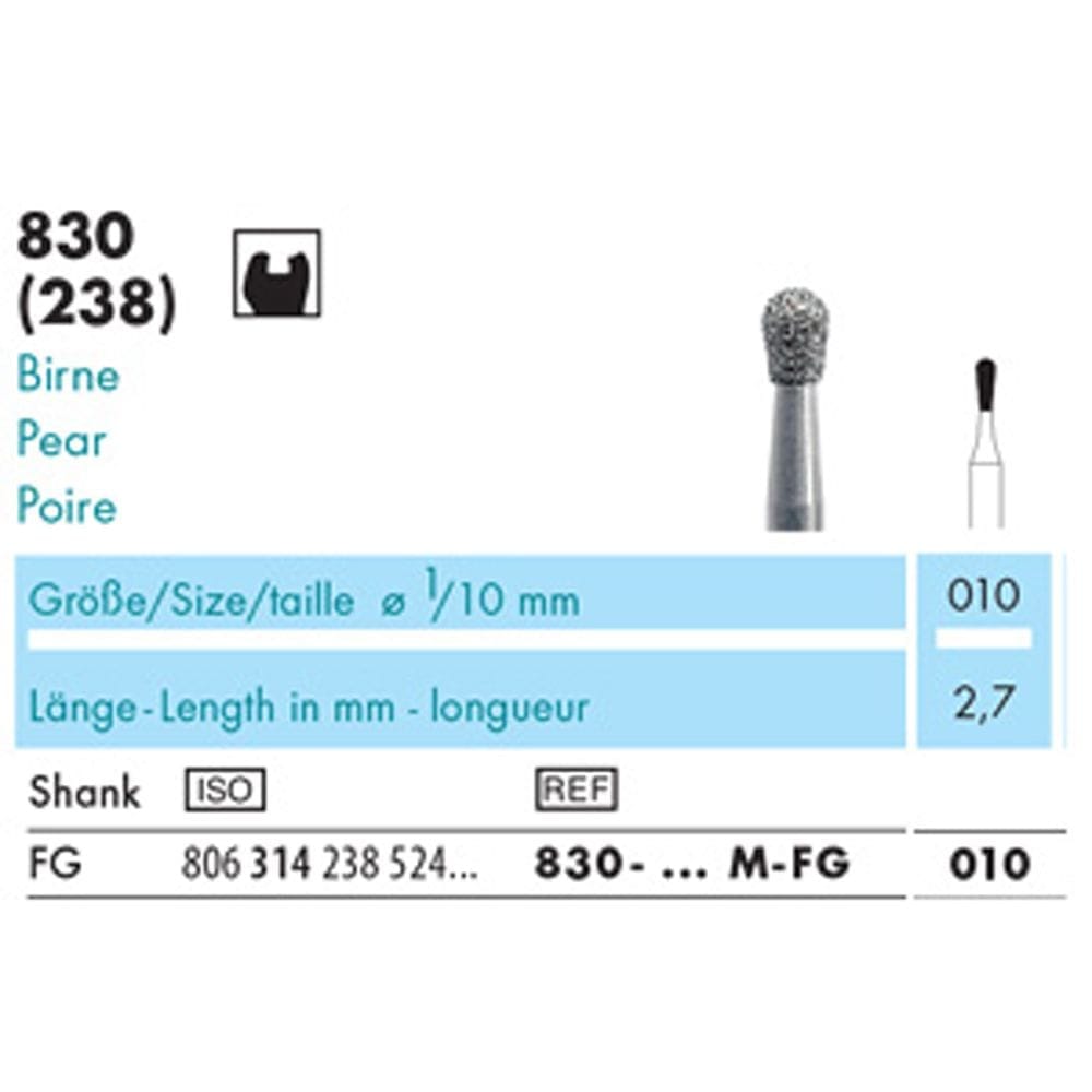 NTI Diamond Bur FG Pear 830 - Pack 5