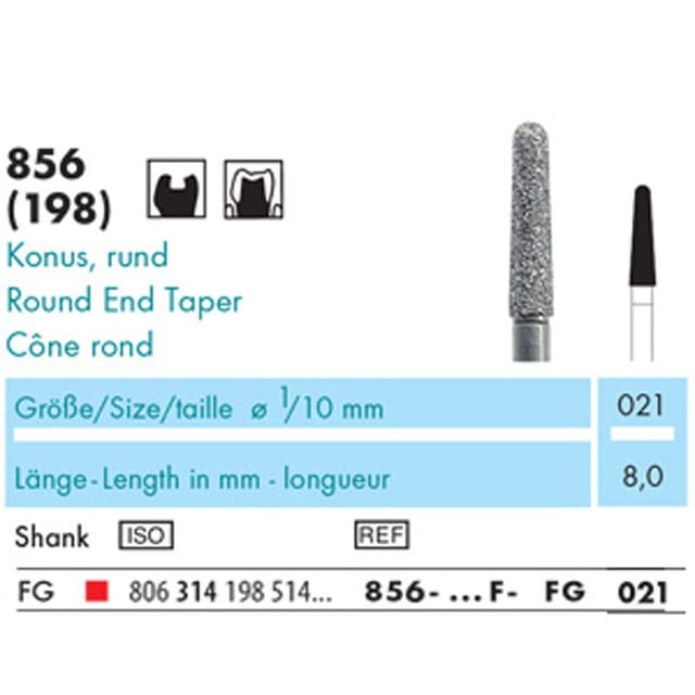 NTI Diamond Bur FG Round End Taper 856 - Pack 5