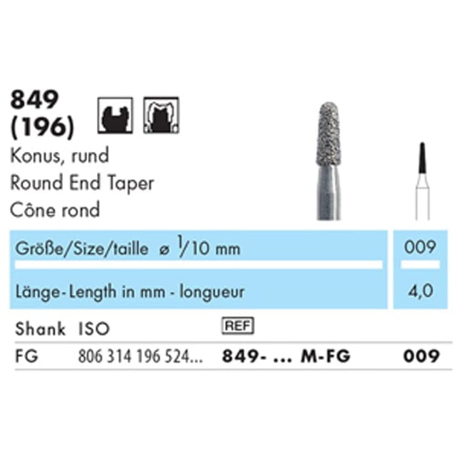 NTI Diamond Bur FG Round End Taper 849 - Pack 5