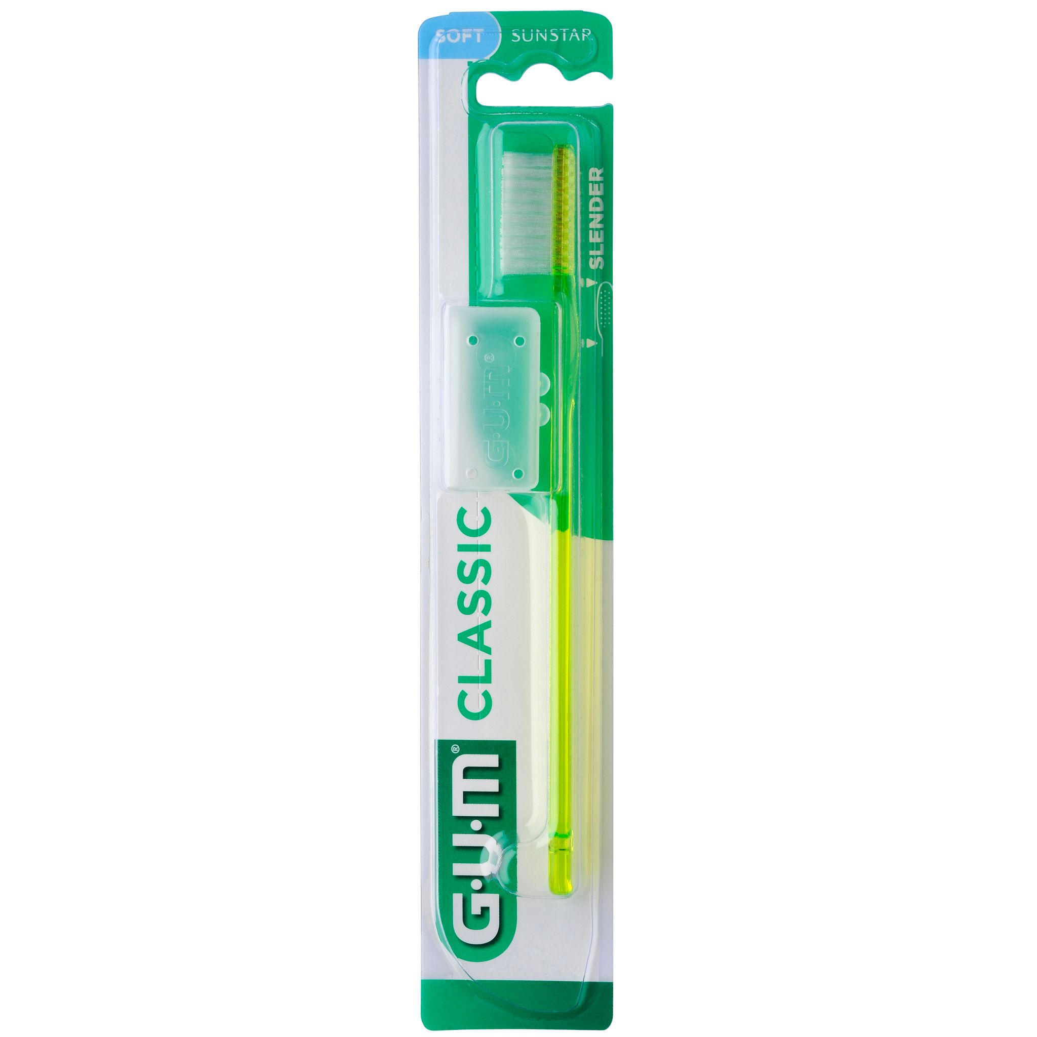 Gum Classic Toothbrush Soft, 3-Row Slender with Cap/Tray/Packer, 311MJ - Asst Colours Pack 12