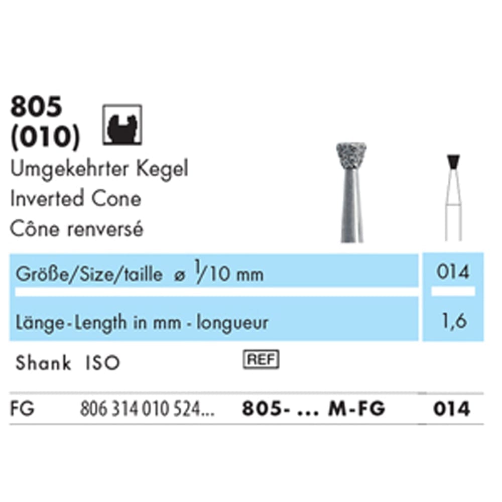 Diamond Bur FG Inverted Cone 805 014 Medium - Pack 10