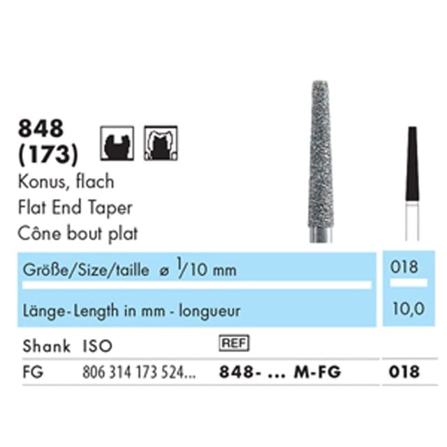 Diamond Bur FG Flat End Taper 848 016 Medium - Pack 10